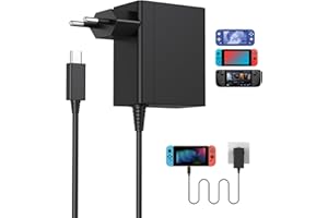 YSSTKFD Cargador para Switch Nintendo, 39 W, adaptador de CA para consola Switch OLED/Lite/Dock/Mantel, PD cargador conmutador, soporte de modo TV y controlador Dock&Pro, carga rápida USB tipo C alimentación