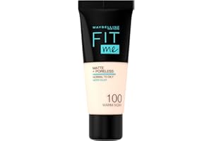 Maybelline New York Fit Me Matte+Poreless matujący podkład dla skóry mieszanej i tłustej, fluid z glinką kosmetyczną, naturalny mat bez świecenia, 100 Warm Ivory, 30 ml