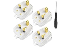 KEAGAR Pack of 4 UK Plugs with 13 AMP Fused, 3 pin Mains Plug with Cord Grip Rewireable Heavy Duty Electrical Plug, Rubber Composite Plug(White)