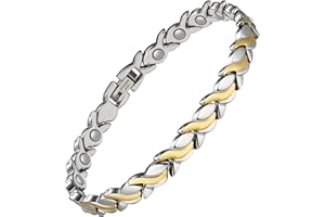 Jeracol Magnetic Bracelets for Women,Titanium Steel Ladies Magnetic Bracelets,Adjustable Wristband include sizing tool in Gift Box(Fish Tail Design-Silver Gold)