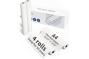 LABELCENTER Papier Thermique A4 4 Rouleaux – Compatible avec Imprimante Thermique Portable Phomemo M832/M831/M833/M834/M836/AM-X2/A285M | Papier à Séchage Rapide, 210 mm x 6,5 m pour Docs & Contrats