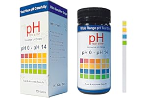 Homcoice Bandelette PH universelles 100pcs Papier pH Gamme complète pH 0-14, Test pH rapide pour Piscines, eau potable, eau avec analyse sol, laboratoires, aquariums