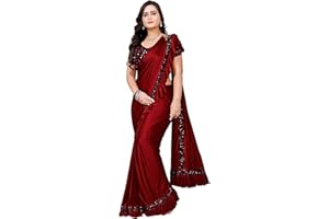 BISHTHUB FASHION BishtHub Damen Lycra Ready To Wear Saree With Unstitched Bluse Piece, Kastanienbraun, Einheitsgröße