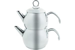 Karaca Belinay Teiera in Metallo con Teiera in Acciaio INOX, Teiera Turca, Bollitore, Teiera: 1 litro, 1,6 l, teiere turche Belinay