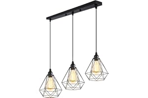 PETITES ECREVISSES Lampara Colgante E27 Vintage Industrial Lámpara de Techo Colgante Negro Retro 3 Luces Iluminación Para Cocina Comedor Sala de estar