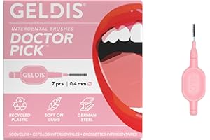 GELDIS Scovolini Dentali Doctor Pick - Scovolino Interdentale per Pulizia Denti, Scovolino Denti per Igiene Dentale, Rimuovi Tartaro Denti, 7 pezzi - Con Cappuccio (Rosa, 0,4mm)