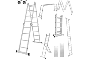 Fiqops Scala multiuso 4 x 4, 470 cm, 7 in 1 in alluminio, carico massimo 150 kg/330 libbre