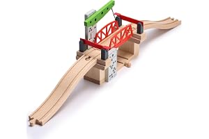 SainSmart Jr. Tågtillbehör i trä, mobil lyftbro med spår för barn, kompatibel med Thomas, Brio, Chuggington, Melissa och Doug