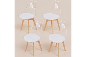 WAFTING 4er Set Esszimmerstühle mit transparenter Rückenlehne, weißem Kissen und Buchenholzbeinen für Esszimmer, Schlafzimmer, Wohnzimmer und Konferenzraum…