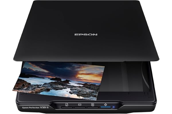EPSON Perfection V39 II | Scanner photo et document - 4800 DPI, alimenté par USB, ultra-compact, correction facile des photos, numérisation dans le nuage, boutons à une touche