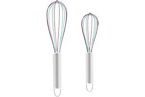 LANZN 2 PCS Silicone Whisk Set, Colourful Mini Whisks Silicone Wire Hand Kitchen Whisks Rainbow Egg Beater Non-Stick Manual Egg Whisks with Grip Handle (8 &10 inch)