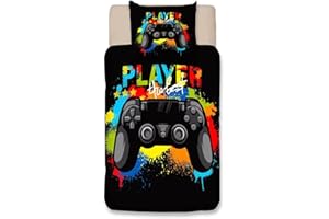 Wajade Gamepad Bettbezug-Set Spieler Bettwäsche für Kinder Jungen Jugendliche 2 teilig Korlorpigment Game Controller Bettwäsche 1 mal 135x200cm Bettbezüge und 1 mal 80x80cm Kissenbezug