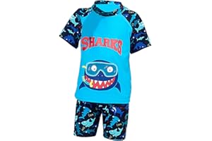 NautySaurs Boys Two Piece Swimsuit Kids Dinosaurs Shark Swimming Costume Beachwear T-Shirt Short Set