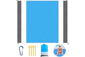 Laufunjoy Tapis de Plage Imperméable, Tapis de Plage Grande Couverture de Plage Imperméable Anti-Sable avec 4 Piquets pour Plage Voyage Camping Randonnée Pique-Nique Vacances, 200 x 210cm