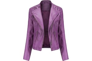 LIEVETY Women's Faux Leather Moto Jacket Zip Moto Pu Leather Biker Jacket Coat with Pockets Outwear Slim Coat