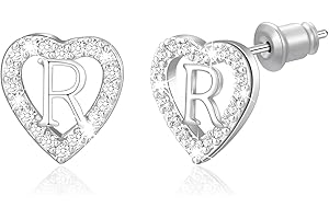MISS CHIPMUNK Heart Stud Earrings for Girls Women14K Gold Plated Hypoallergenic Heart Shaped Cubic Zirconia Alphabet Letter Earrings Christmas Birthday Gifts for Women