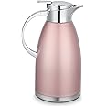 2.3 Litre Stainless Steel Thermal Carafe, Double-Wall Insulated Vacuum Jug, Vacuum Insulated Coffee Pot with Press Button Top, 6 Hrs Heat & Cold Retention, for Coffee,Milk,Tea,Beverage,Juice（Pink）