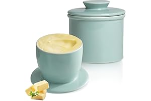 PRITOK Porcelanowy Keeper Crock: Ceramiczny Pojemnik na Masło z Pokrywką do Świeżości i Smarowania, Okrągły Garnek do Przechowywania
