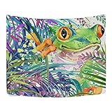 XHFITCLtd - Tapiz de rana verde, acuarela, diseño de bosque tropical, de poliéster, para...