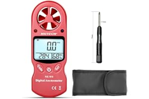 NKTECH Digital Anemometer NK-W0 3-IN-1 Mini Portable LCD Wind Speed Temperature Humidity Meter with Multipurpose Hygrometer Thermometer Tester For Windsurfing Kite Flying Surfing (Red)