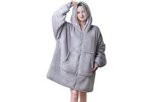 ‎QUEENSHIN Queenshin Flauschig Hoodie Sweatshirt Übergroße Kuscheldecke Für Erwachsene, Niedlich Sherpa Pullover Hoodie Decke Grau Wohndecke Eine Größe Für Damen Männer