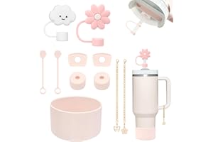 GADITIEK 11 Stanley Borraccia Accessori, tra cui 6 Protezioni per la Fuoriuscita di Stanley Cup, 2 Tappo di Cannuccia in Silicone, 2 Accessori per Ciondoli, 1 Manicotto in Silicone per (Pink)
