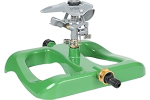 STYDDI Deluxe Pulsating Impact Sprinkler with Heavy Duty Metal Base, Pro Metal Adjustable Round Water Sprinkler for Large Lawn, Yard, Garden, Coverage up to 6,360 Square Feet