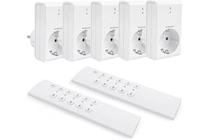 G-Homa - Enchufe inalámbrico con mando a distancia, juego de 5 enchufes con 2 mandos a distancia para electrodomésticos, iluminación navideña, 30m, gran alcance, programable, 2300 W/10 A, lista CE