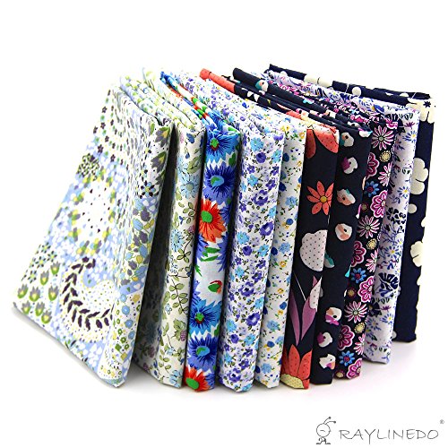 RayLineDo® 10 Stück Verschiedene Muster Multi Color 100% Baumwolle Popelin Stoff Fat Quarter Bundle 18 "x 22" Patchwork Quilten Stoff Navy und Blue Series