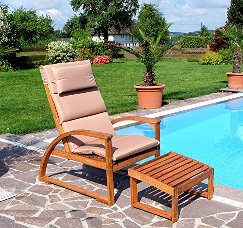 Deckchair extra large Sonnensessel BARBUDA aus Holz Lärche mit Sitzauflage und Kopfpolster extrem robust inkl. Fußauflage von AS-S - 3
