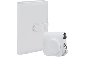 ZUIKAKU Schutzhülle PU Leder Tasche Abdeckung für Fujifilm Instax Mini 12 Instant Kamera mit abnehmbarem verstellbarem Riemen, 108 Taschen Fotoalbum für Instax Mini 12（Weiß）