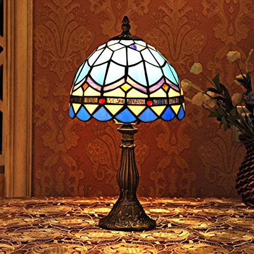 Gweat Tiffany 8-Inch European Pastoral Style Stained Glass Mediterranean Series Table Lamp Bedside Light