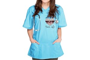 Sizoer Kasacks Damen Pflege Motiv Valentinstag Herz Gedruckt Schlupfkasack Pflege Große Größe Kurzarm V-Ausschnitt Krankenschwester Kostüm Mit Taschen Laborkittel Bunte Kasacks