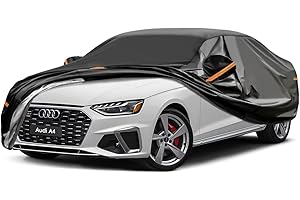 GUNHYI 7 Layers Saloon Car Cover Waterproof Breathable, Heavy Duty Outdoor Car Cover Sun Rain Dust Protection With Zip, Universal Fit For Audi A4/A5, Jaguar S-type, BMW 4 Series, Giulia etc. Black