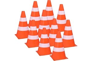 Idena - Pylonen 10 Stück, Warn-Kegel aus Kunststoff in Orange mit weißen Streifen, ca. 15,5 cm hoch, stapelbar, Verkehrshütchen für Sport, Freizeit, Slalom, Fußball und Vereine