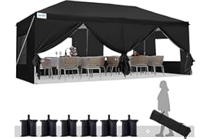 Quictent Pop Up Gazebo with Sides 3 X 6m, Commercial Marquee Gazebo, Waterproof Gazebo - UV 50+ - Party Tent with Roller Bag & 6 Sand Bags for Party, Garden, Outdoor, Black