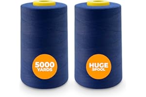 Weemex 2 Bobinas de Hilo de Coser Azul Marino de Poliéster | 11 opciones | para Máquina Remalladora, overlock, Singer | hilo de 5000 Yardas cada uno 40S/2 para todo Propósito (2 Blue Navy)