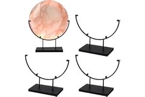 Blulu 4 PCS 8 Inch Round Metal Display Stands for Stained Glass Fused Glass Display Stands Decorative Art Base for Plate Picture Platter Photo(Black)