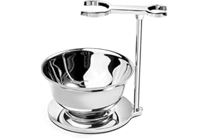 GRUTTI Kit di rasatura per uomo, set universale in acciaio inox con ciotola da barba, il miglior supporto per rasoio di sicurezza, per rasoi manuali, pennello da barba, ciotola da barba