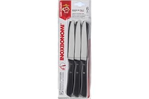 InoxBonomi 38006 Blister 6 Pezzi, Coltello Bistecca o Pizza 12 cm, Manico Rivettato, Antracite