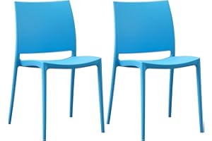 CLP Lot de 2 chaises de Jardin Meton, empilables en Plastique, faciles à Entretenir, résistantes UV, 150 kg Max, Couleur:Bleu
