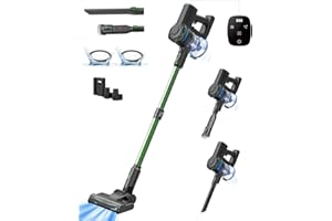 VEXILAR Aspiradora sin Cable 40Kpa,6-en-1 Escoba Aspirador sin Cable,Potente Succión,Autonomía 45 Mins,Pantalla Táctil LED,Multifuncional,Aspirador Vertical para Pelo de Mascotas,Alfombras y Suelo,Verde