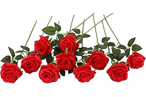 Nubry künstliche Seidenrose Blume einzigen Stiel lebensechte gefälschte Rose für Hochzeit Blumenstrauß Blumenarrangements Home Party Centerpiece Dekoration, 10pcs (rot)