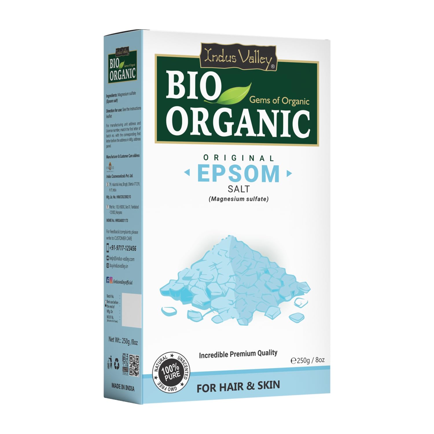 INDUS VALLEY Bio Organic 100% Natural Epsom Bath Salt Crystal And Bath | For Muscle Relief, Relieves Aches & Pain| 250g