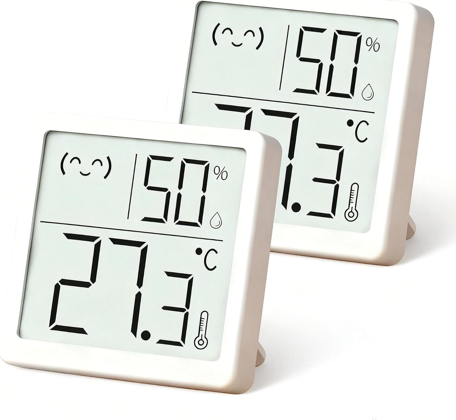 Small Digital Hygrometer Indoor Thermometer Ambient Thermometer Temperature Monitor and Humidity Meter for Home Office Comfort Reptile Thermometer (2 Pack Emoji CR2032 Battery Powered)