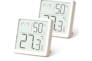 Small Digital Hygrometer Indoor Thermometer Ambient Thermometer Temperature Monitor and Humidity Meter for Home Office Comfort Reptile Thermometer (2 Pack Emoji CR2032 Battery Powered)