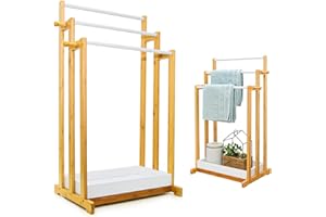 DuneDesign Sostenibile Porta Asciugamani Bambù - 45x35x84 Portasciugamani Bagno Porta Abiti Legno