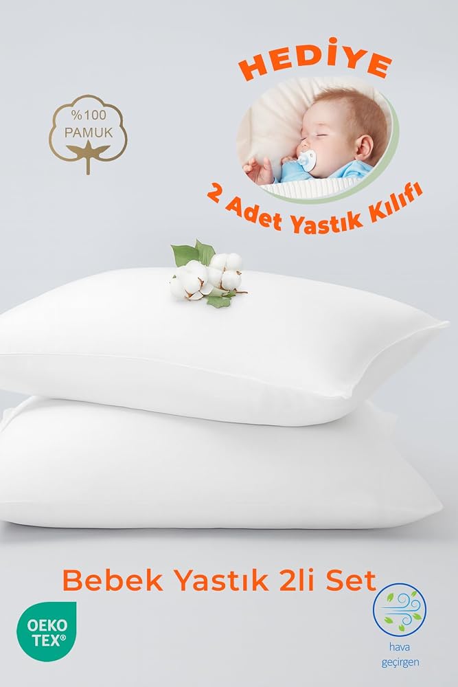 Bebek Yastığı 2’li Set 35×45 cm –%100 Pamuk + 2 Adet Kılıf Hediyesi