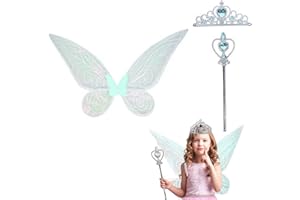 PEEOED Ailes de fée, Ailes d'ange Enfant, Déguisement Papillon Enfant Adulte, Ailes d'ange Costume avec Baguette Serre-tête Jupe pour Festival Fête Carnaval Mascarade Cosplay Halloween