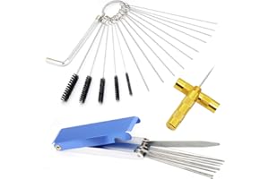 KLOP256 Vergaser Reiniger Set, Vergaser Reinigungs-Set, 10 Reinigungsnadeln+5 Nylonbürsten+1 Schraubenschlüssel+10 Reinigungsdrähte Set+1 Schärfswerkzeug-Kits für Motorrad, ATV, Moped, Vergaser